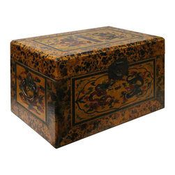 Chinese Distressed Yellow Dragon Graphic Rectangular Box - Decorative Boxes