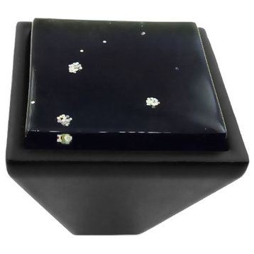 Black Iridescent Mini Nova Crystal Glass Black Metal Square Frustum Knob
