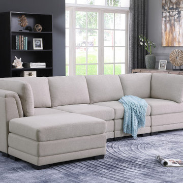 Kristin 121.5" Light Gray Linen Reversible Sectional Sofa with Ottoman
