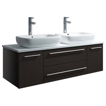Fresca Lucera 48" Double Vessel Sinks Solid Wood Bathroom Cabinet in Espresso
