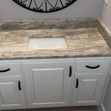 Neutral Bathroom: Fantasy Brown Dolomite Countertop