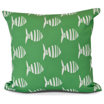 Geometric Outdoor Pillow, Green,18 x 18 inch