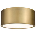 Z-Lite - Z-Lite 2302F2 Harley 2 Light 12"W Flush Mount Drum Ceiling - Rubbed Brass - Elegant simplicity offers a minimalist design that captures attention, making this contemporary flush mount metal drum two-light ceiling light a versatile selection. This light from the Harley collection is perfect for casual, easy living spaces, offering a sleek large-form silhouette with a shade made of steel. Bring industrial-inspired vibes to a kitchen, dining space, or hallway with this tasteful fixture. Features: Constructed from steel Comes with steel shade Requires (2) medium (E26) 60 watt bulbs (not included) Capable of being dimmed Covered by Z-Lite&#39;s 1 year limited manufacturer warranty Dimensions: Height: 5" Width: 12" Product Weight: 6 lbs Wire Length: 110" Shade Height: 5" Shade Width: 12" Shade Depth: 12" Electrical Specifications: Max Wattage: 120 watts Number of Bulbs: 2 Watts Per Bulb: 60 watts Bulb Base: Medium (E26) Voltage: 120 volts Bulbs Included: No
