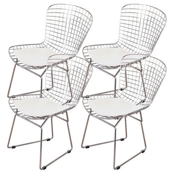 OCC, Chromed Steel Side Chairs With Leatherette Pu Pad, White, Set of 4