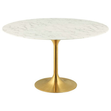 Modern Deco Dining Table, Metal Artificial Marble, Gold White