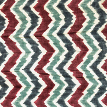 Teal And Burgundy Chevron Digital Printed Velvet Fabric By The Yard, Upholstery