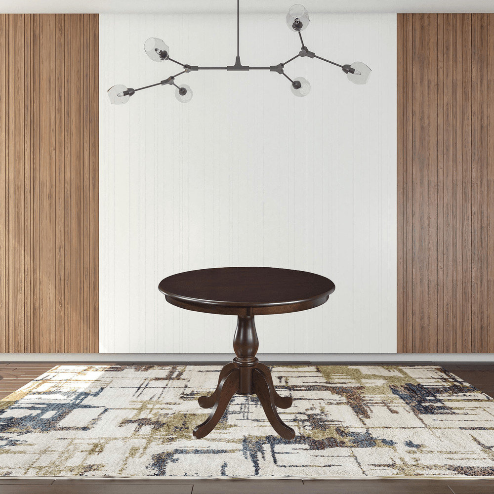 36" Espresso Brown Round Turned Pedestal Base Wood Dining Table ...