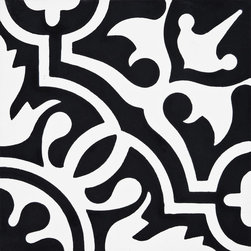Moroccan Mosaic and Tile House - Baha Handmade Cement Tile, Black/White, Sample - Tile