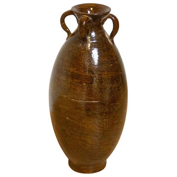 Consigned, Slim Brown Faux Wood Japanese Vase