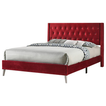 Bergen Cherry King Tufted Panel Bed