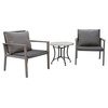 3-Piece Gray Wash Eucalyptus and Rope Lounge Chair Set With Marble Accent Table