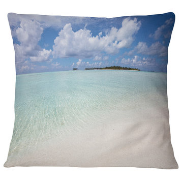 Fascinating Maldives Empty Seashore Seascape Throw Pillow, 18"x18"