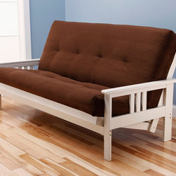 Monterey Antique White Futon Frame with Futon Mattress in Suede Chocolate - Futon Frames