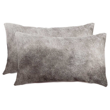 12" X 20" X 5" Gray Cowhide  Pillow 2 Pack