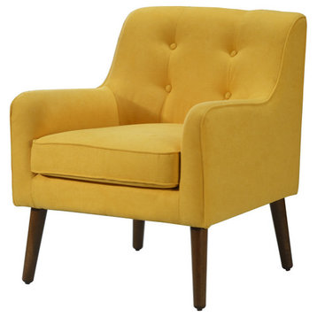 Ryder Mid Century Modern Woven Fabric Tufted Armchair, Yellow