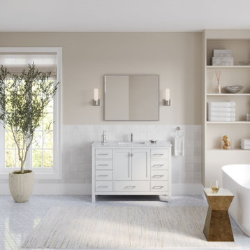 Ashton Bathroom Vanity, White, 48", Single Sink, Freestanding