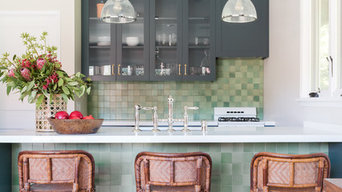 Pool House Small Green Kitchen with Barstools