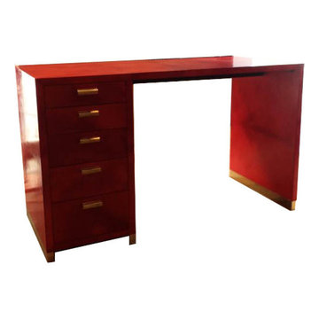 Desk in red parchment design by Michel Leo