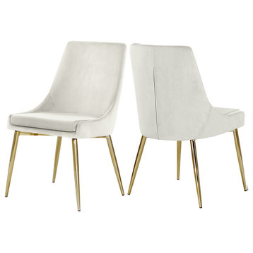 The Draper Dining Chair, Cream, Velvet, Gold Base (Set of 2)