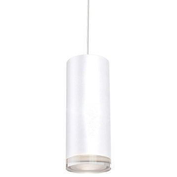 Cameo Single LED Cylinde Shaped Pendant, White, 4"Dx10"H