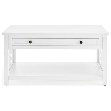 Coventry 36"W Wood Coffee Table, 1-Drawer, White