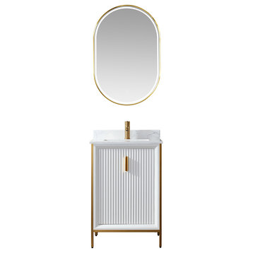 Granada Vanity With White Composite Stone Top, White, 24", With Mirror