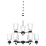 Quoizel - Quoizel CRD5027BN Nine Light Chandelier Conrad Brushed Nickel - The transitional style of the Conrad collection is both sleek and modern. A stately silhouette finished in matte black and accented with brushed nickel creates the perfect amount of sophistication, and the etched glass shades add a pleasant glow to any room.