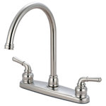 Olympia Faucets - Accent Two Handle Kitchen Faucet, PVD Brushed Nickel - Two Handle Kitchen Faucet Lever Handles Gooseneck Spout Swivel 360_ 8-7/16" Reach, 8-1/8" From Deck to Aerator Washerless Cartridge Operation 3-Hole 8" Installation With 1.5 GPM Flow Rate