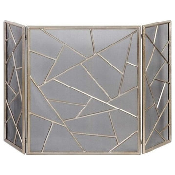 Beaumont Lane Modern Fireplace Screen in Antiqued Silver