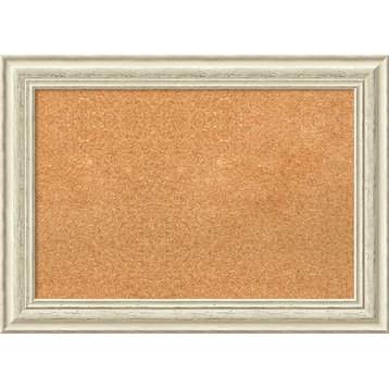 Framed Cork Board, Country White Wash Wood, 28x20