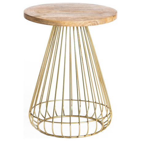 Melody Designer Cage Table, Natural, Gold