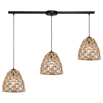 Coastal Inlet 3-Light Linear Mini Pendant, Oil Rubbed Bronze With Rope