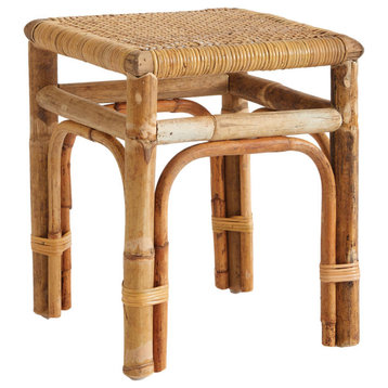 Classic Tropical Bamboo Square Side Accent Table Cane Top Arch Small Retro