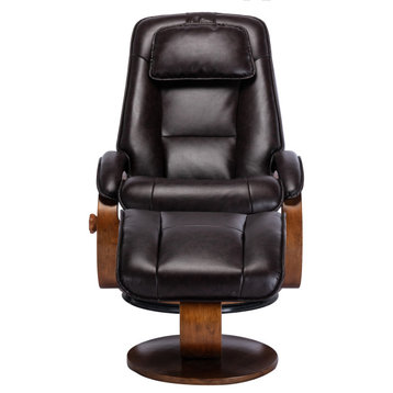 Brampton Whisky Air Leather Recliner W/Ottoman in Brown Whiskey/Walnut base