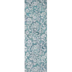 Company C - Camellia Hand-Tufted Indoor/Outdoor Rug, Aqua, 2'6 X 8' - Intricate space-dyed yarns, hand-spun from a variety of complementing hues, create the gentle watercolor texture of our Camellia flowers in a soft loop pile. Hand-tufted of solution-dyed polyester, this rug is easy to care for; simply clean with water and mild soap. GoodWeave certified.