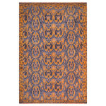 Bareens Designer Rugs - Eclectic Ziegler Stefan Blue Gold Hand-Knotted Wool Rug - 7'7'' x 10'0'' - Enhance the ambiance of your home with this magnificent Persian-influenced Turkish hand-knotted rug made by skilled artisans capable of creating the most exceptional vegetable dyes and hand-spun wool. This exquisite handmade rug is a one-of-a-kind  Kafkaz, otherwise identified as Chobi, Chobi Peshawar, Oushak, or Ziegler rug. These handmade rugs are crafted in Pakistan utilizing superior-quality wool imported from Australia, New Zealand, and Korea in two types of weaves: the Persian weave and the Mori weave. This rug is meticulously crafted by hand using the finest natural vegetable dyes extracted from local plants. The artisans use a blend of hand-spun local and fine merino wool, resulting in a rug with a compelling texture, higher lanolin content, and longer staple. The artisans occasionally incorporate natural or artificial silk into the pile to enhance specific motifs. The finished product is an awe-inspiring execution of flawless design and an understated palette that exudes elegance.