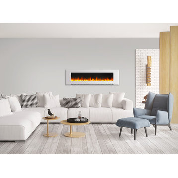 72" Wall-Mount Electric Fireplace, White