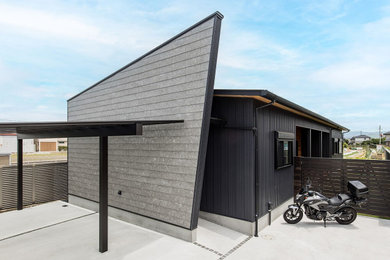 Modelo de fachada de casa negra y negra minimalista