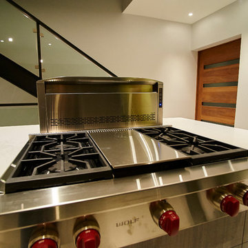 Contemporary Photo-Led Kitchen with Floating Wood Stairs