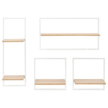 Danya B Framed Wall Art 4-Piece Modern Shelf Set, White/Maple