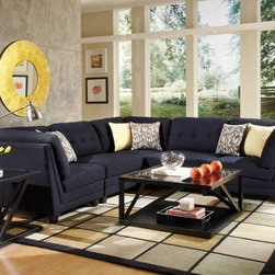 Coaster 503451 Keaton Blue Sectional Sofa with Armless Chair - Living Room Furniture