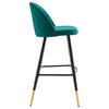 Modway Cordial 29.5" Fabric & Metal Bar Stools in Black/Teal Green (Set of 2)