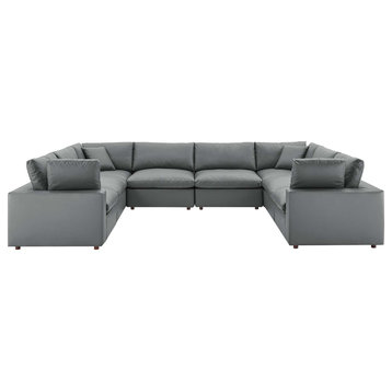 Commix Down Filled Overstuffed Vegan Leather 8-Piece Sectional Sofa, Gray