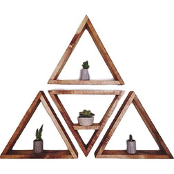Transitional Display And Wall Shelves  4-Piece Triangle Shelf Set, Light Tan