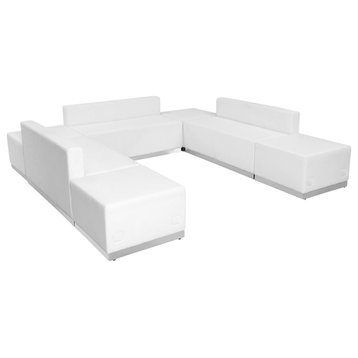 Melrose White Leather Reception Configuration, 7 Pieces
