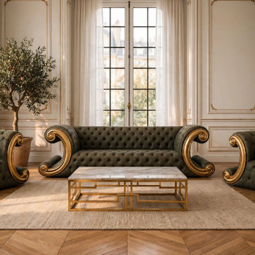 Handcrafted Solid Teak Wood Sofa Set | French Baroque Traditional Living Room