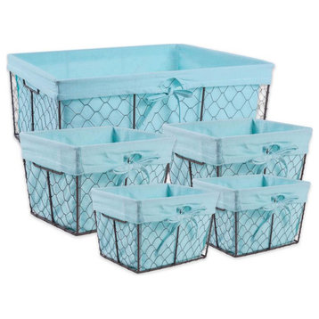 DII Modern Metal Sturdy Chicken Wire Basket in Aqua Blue (Set of 5)