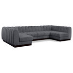 Meridian Furniture - Quinn Chenille Upholstered U-Shaped Modular Sectional, Grey, 6-Piece: 4 Armless Chair, 2 Corner Chair - The Quinn Modular Sectional is a stunning piece crafted in a rich and luxurious grey chenille fabric. Its awe-inspiring design and exceptional quality make it a perfect addition to any space, whether it's a living room, bedroom, or office. The sectional's plush cushioning and sturdy frame provide both comfort and durability, ensuring that it will be a favorite for years to come. Whether you're looking for a statement piece or simply a comfortable seating option, the Quinn sectional is an excellent choice.