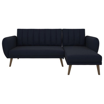 Novogratz Brittany Sectional Futon Sofa in Blue Linen