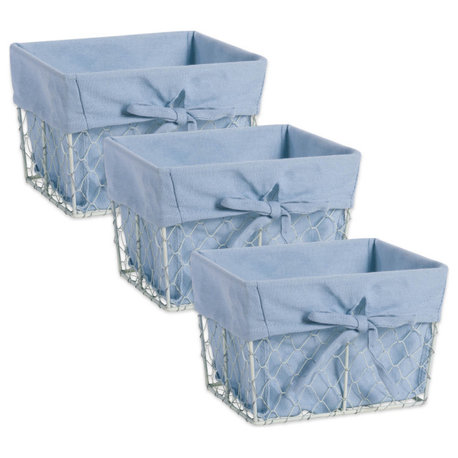 DII Chicken Wire Small Basket, Set of 3 Antique White, Washed Denim